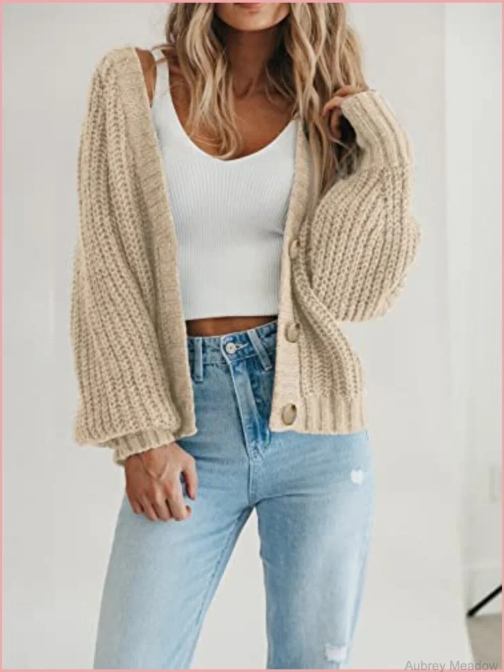 Chunky Knit Open Front Cardigan Long Sleeve Button Loose Short Sweater Outerwear - Picture 4 of 7